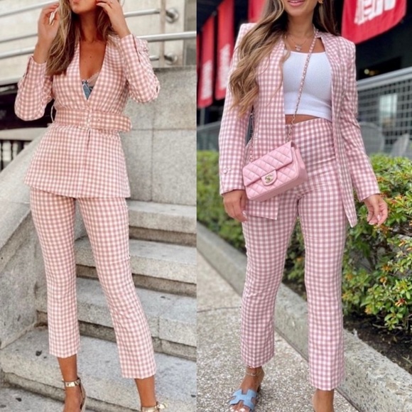 Zara Pants & Jumpsuits Zara Blazer Gingham Pant Suit Poshmark